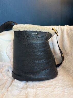 Coach Bleecker black shearling bucket bag with organizer